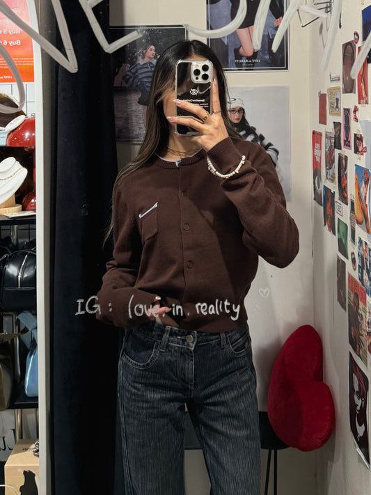 [ 🆕 今季必備配色 藍加啡 ] Pocket Brown Cardigan