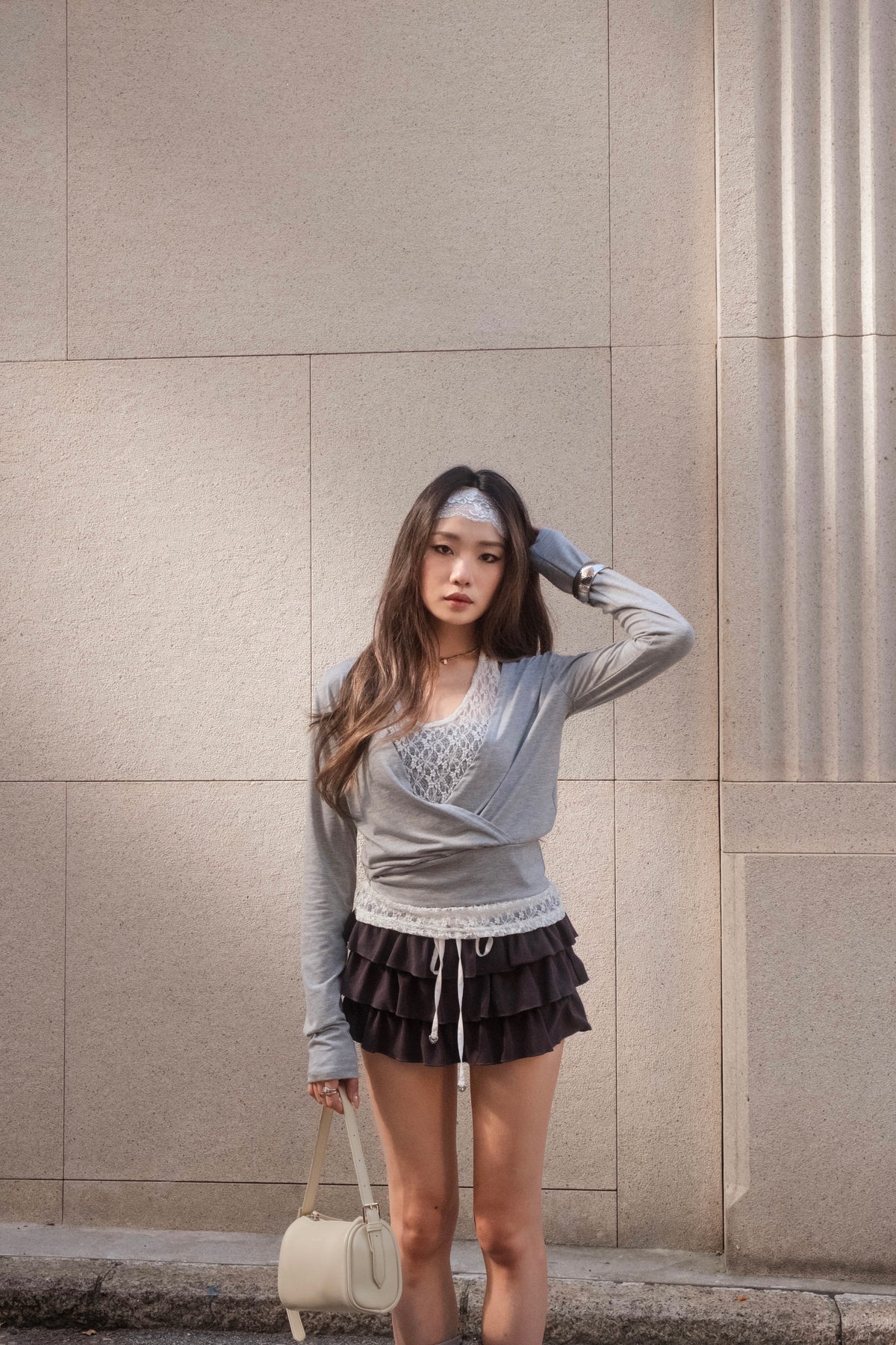 Lace-Trim Layered Wrap Top - 3 colours