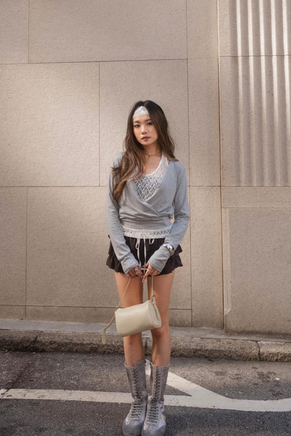 Lace-Trim Layered Wrap Top - 3 colours