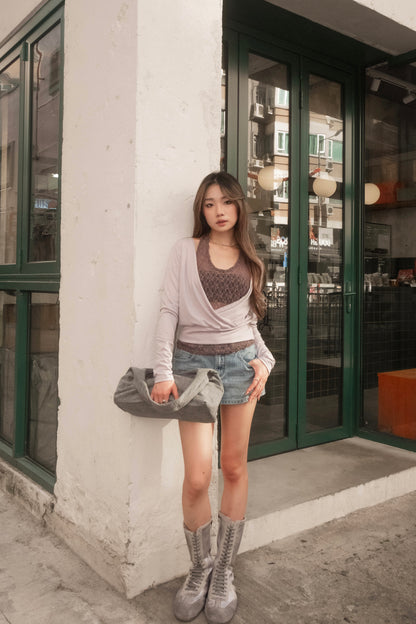 Lace-Trim Layered Wrap Top - 3 colours