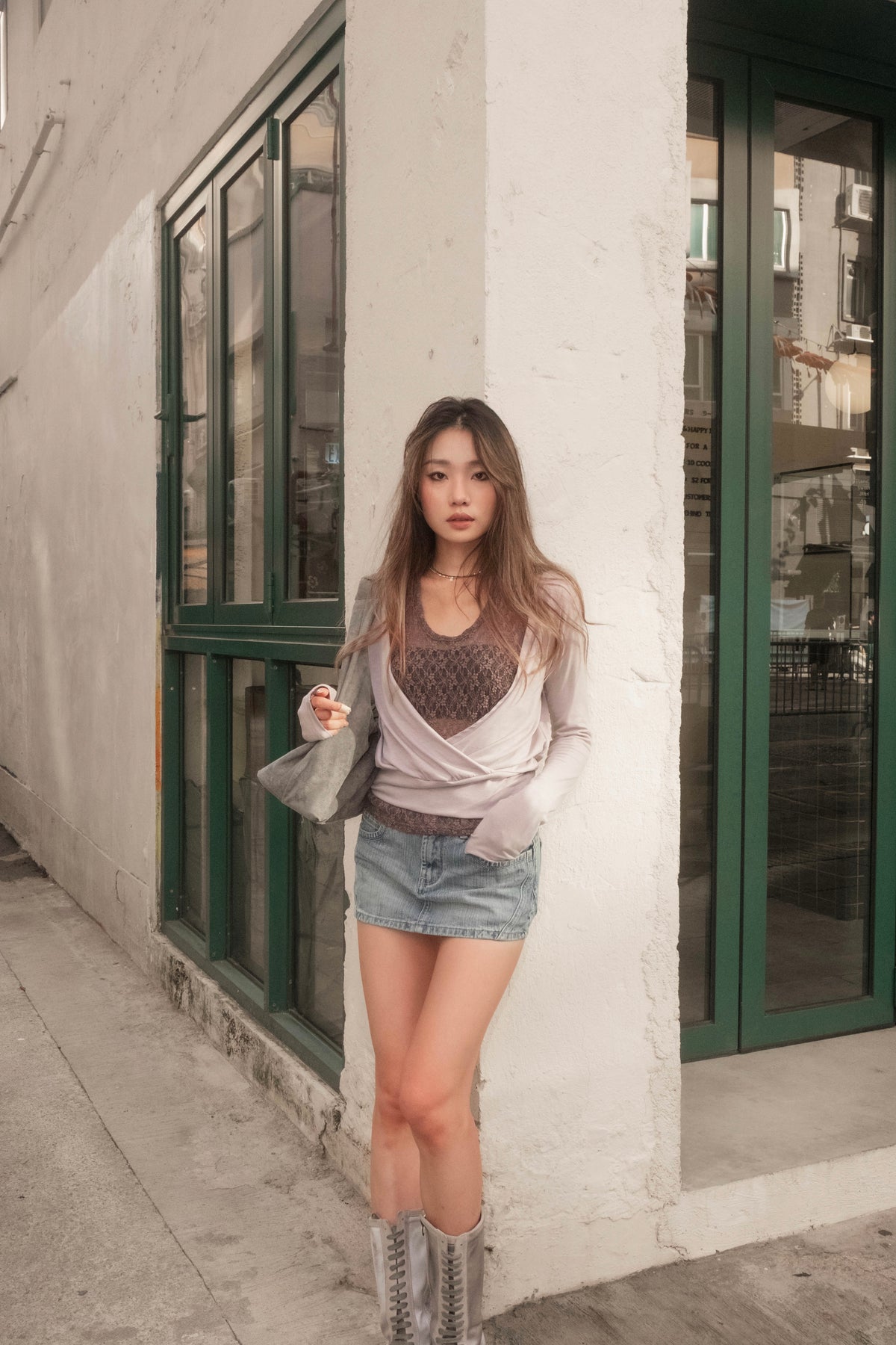 Lace-Trim Layered Wrap Top - 3 colours
