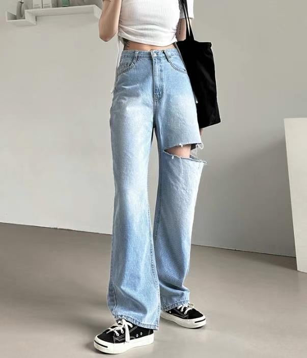 [ 絕對驚喜! 超直腳高腰牛仔 ] Super Straight Cut Out Jeans