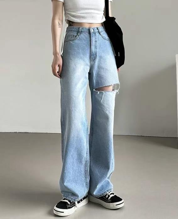 [ 絕對驚喜! 超直腳高腰牛仔 ] Super Straight Cut Out Jeans