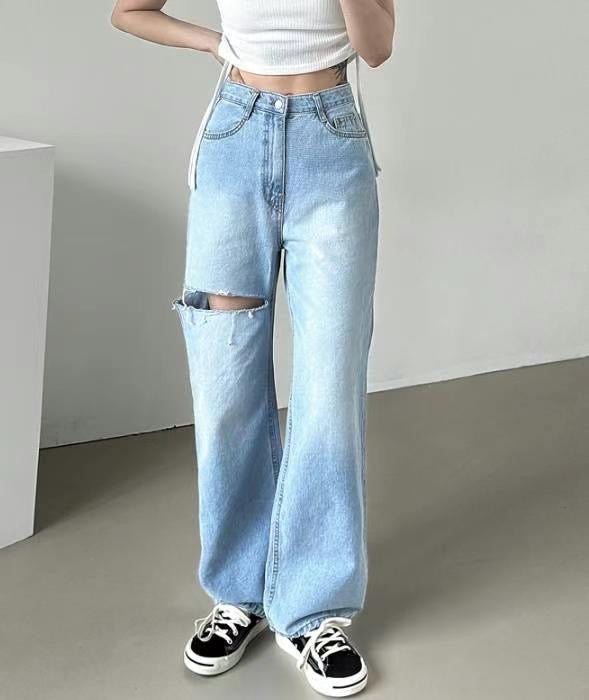 [ 絕對驚喜! 超直腳高腰牛仔 ] Super Straight Cut Out Jeans