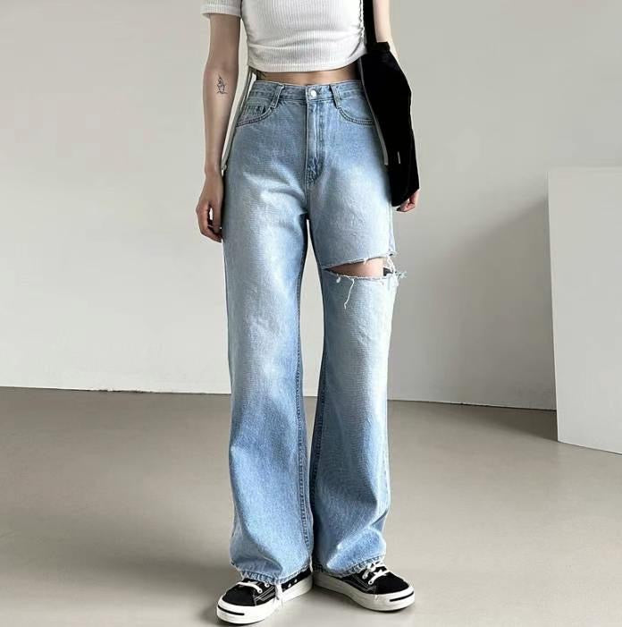 [ 絕對驚喜! 超直腳高腰牛仔 ] Super Straight Cut Out Jeans