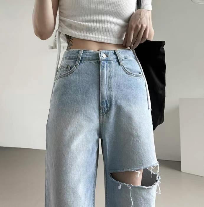 [ 絕對驚喜! 超直腳高腰牛仔 ] Super Straight Cut Out Jeans