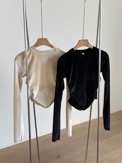 [ 小性感露背絨面 top! ] Sexy Back Velvet Long Sleeve Top - 2 colours
