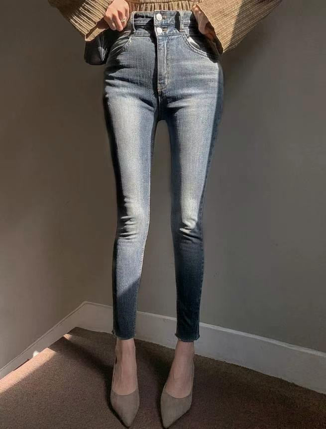 [ 小個子友好! 復古洗水超彈性牛仔 ] Double Band Vintage Skinny Jeans