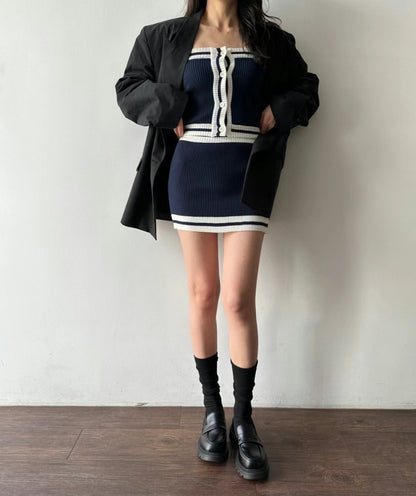 [ 針織小性感set! ] Sassy Sailor Set - Navy
