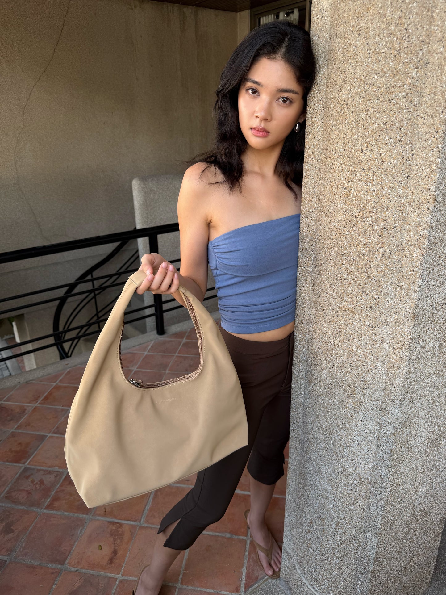 July Mansion - Large Jersey in Beige Suede