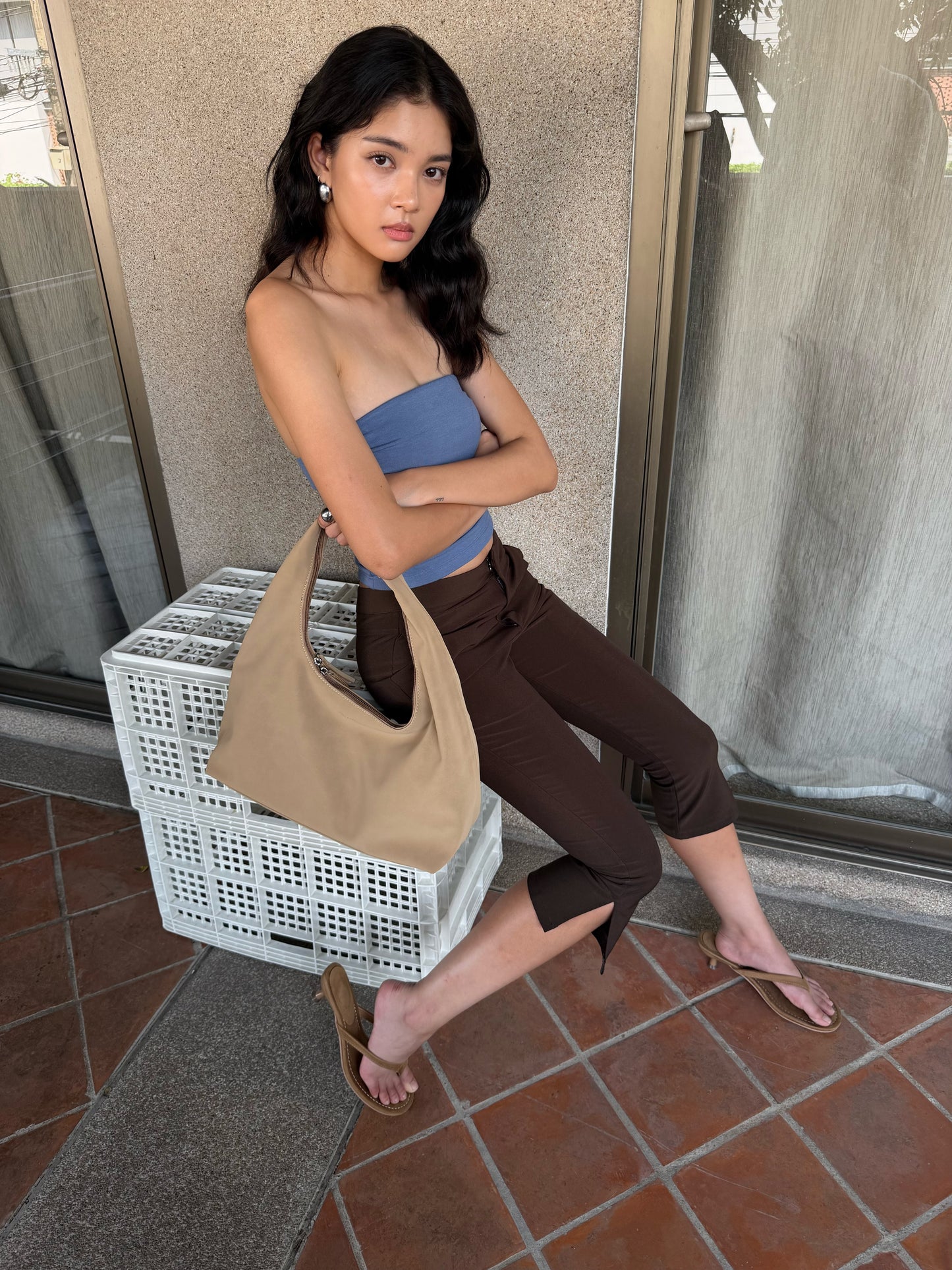 July Mansion - Large Jersey in Beige Suede