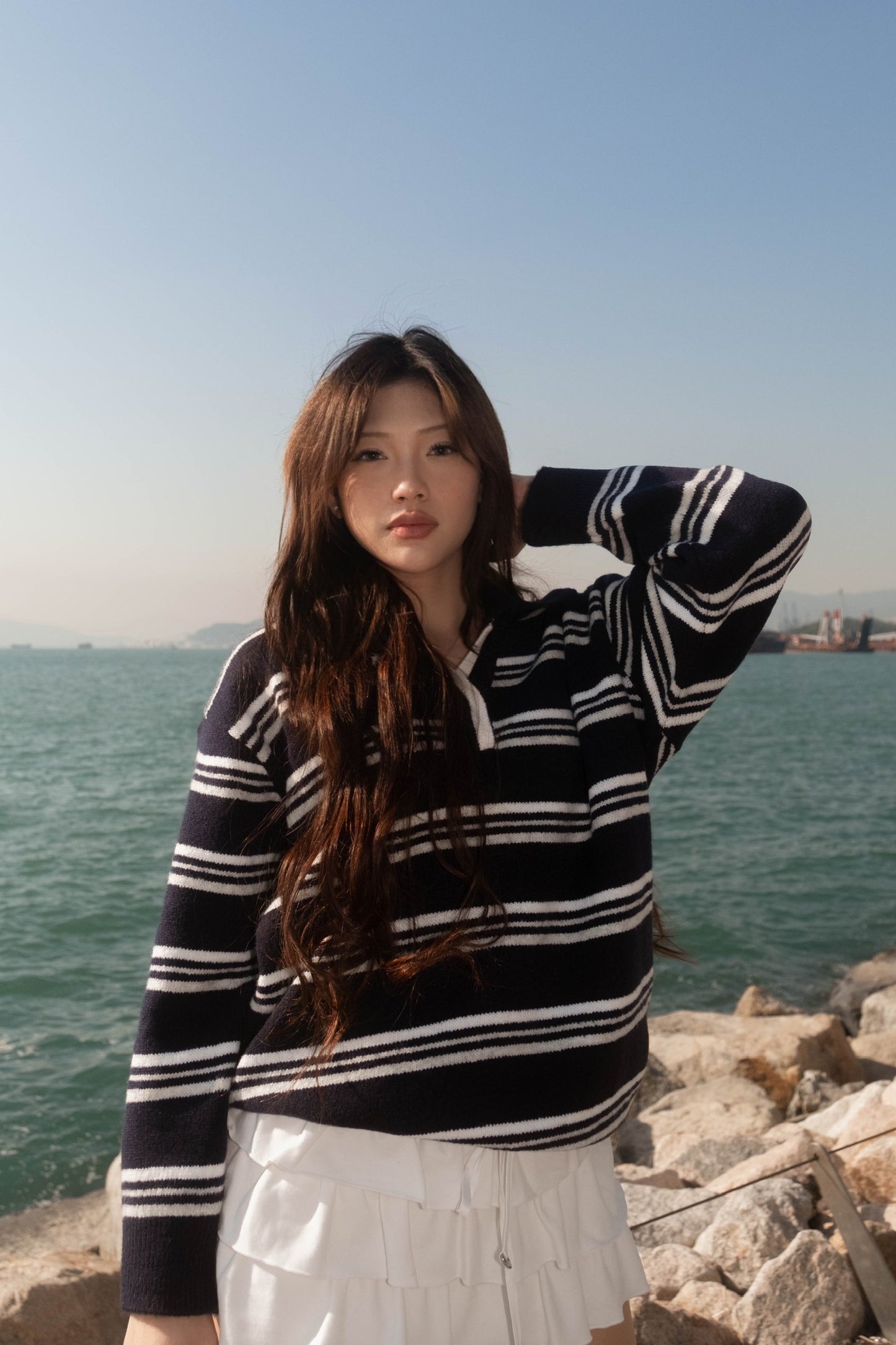 SALE [ 美美的配色~ 🧺🩶舒服百搭翻領冷衫 ] Copenhagen Stripes Sweater - 3 colours
