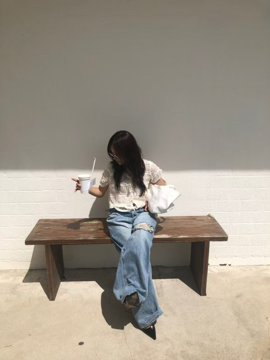 [ 🆕 極力推介!‧ ₊˚🎧⊹♡ 鬆弛感型爆直筒爛牛] Laid-back Ripped Jeans Straight