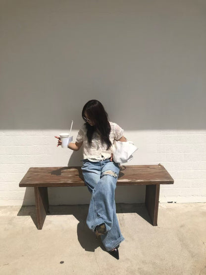 [ 🆕 極力推介!‧ ₊˚🎧⊹♡ 鬆弛感型爆直筒爛牛] Laid-back Ripped Jeans Straight