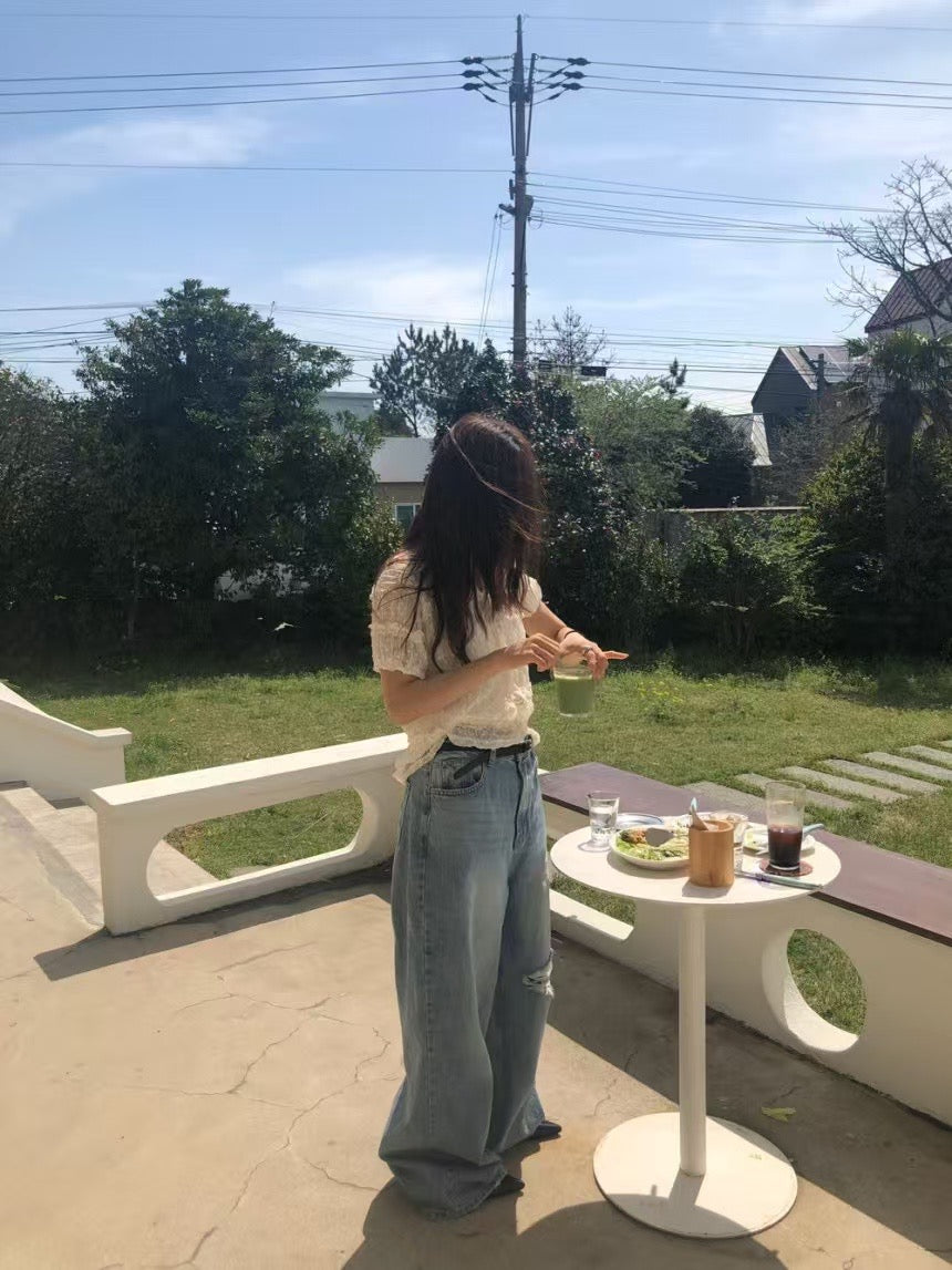 [ 🆕 極力推介!‧ ₊˚🎧⊹♡ 鬆弛感型爆直筒爛牛] Laid-back Ripped Jeans Straight