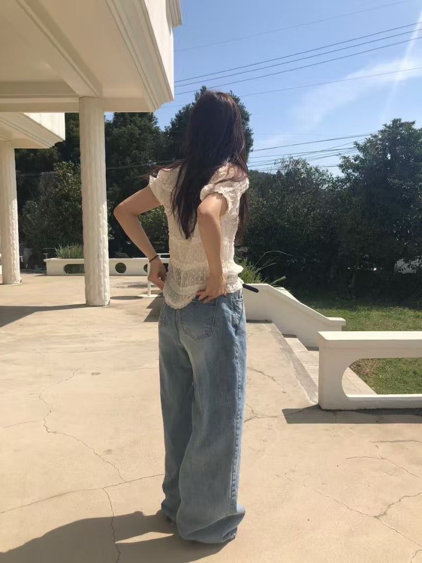 [ 🆕 極力推介!‧ ₊˚🎧⊹♡ 鬆弛感型爆直筒爛牛] Laid-back Ripped Jeans Straight