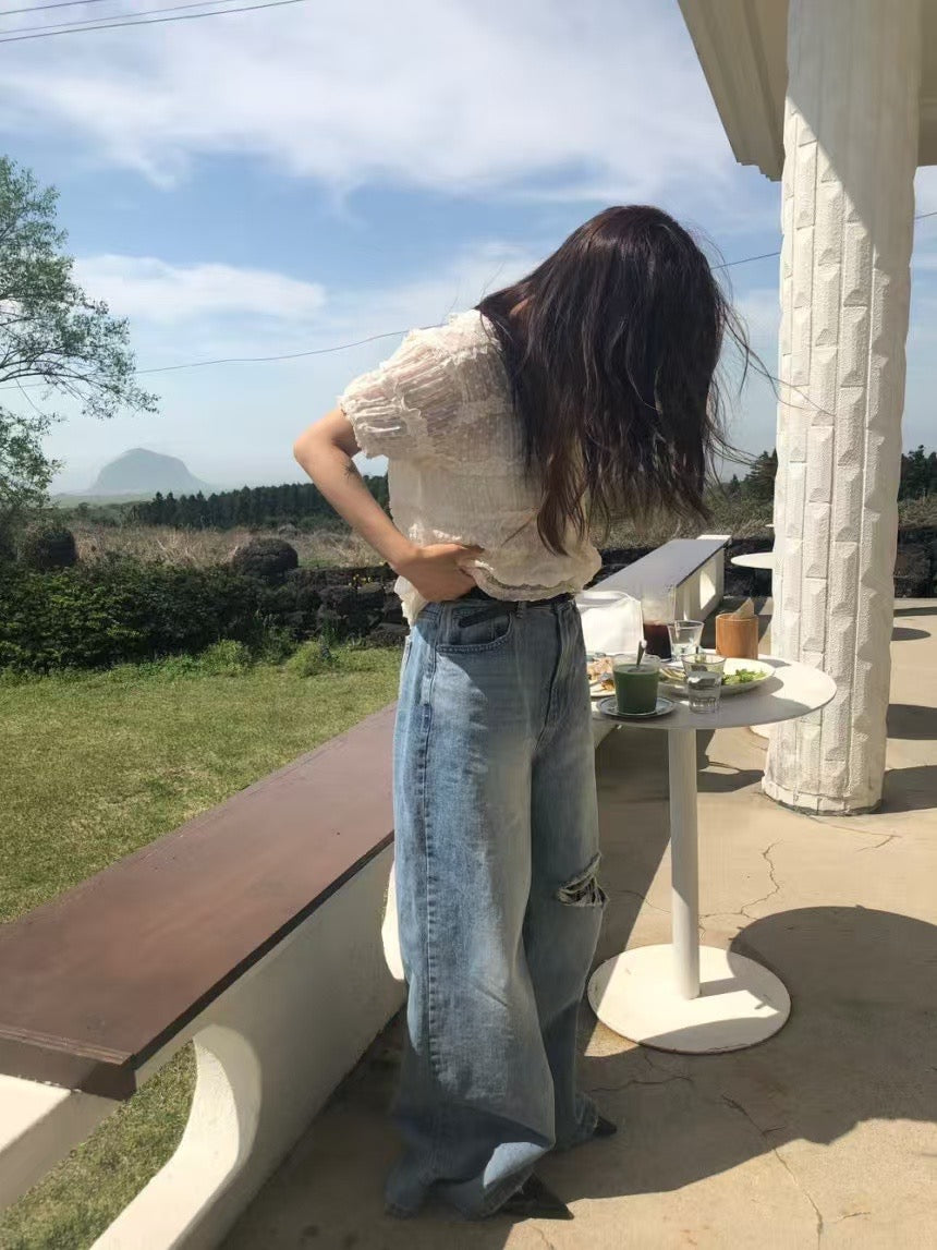 [ 🆕 極力推介!‧ ₊˚🎧⊹♡ 鬆弛感型爆直筒爛牛] Laid-back Ripped Jeans Straight