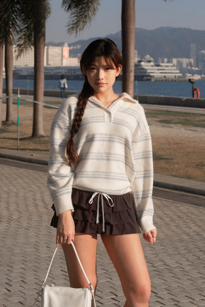 [ 美美的配色~ 🧺🩶舒服百搭翻領冷衫 ] Copenhagen Stripes Sweater - 3 colours
