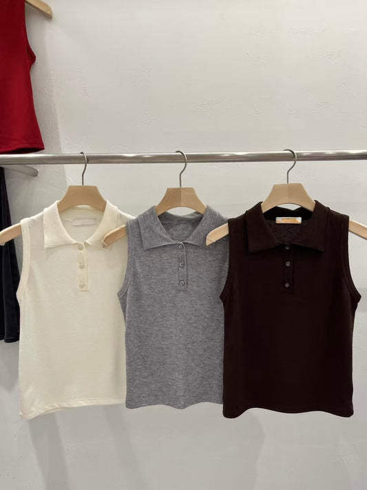 [ 🆕 美式復古 🧸📮 軟腍腍親膚 polo 背心 ] Soft Knit Sleeveless Top - 3 colours