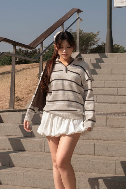 [ 美美的配色~ 🧺🩶 舒服百搭翻領冷衫 ] Copenhagen Stripes Sweater - 3 colours