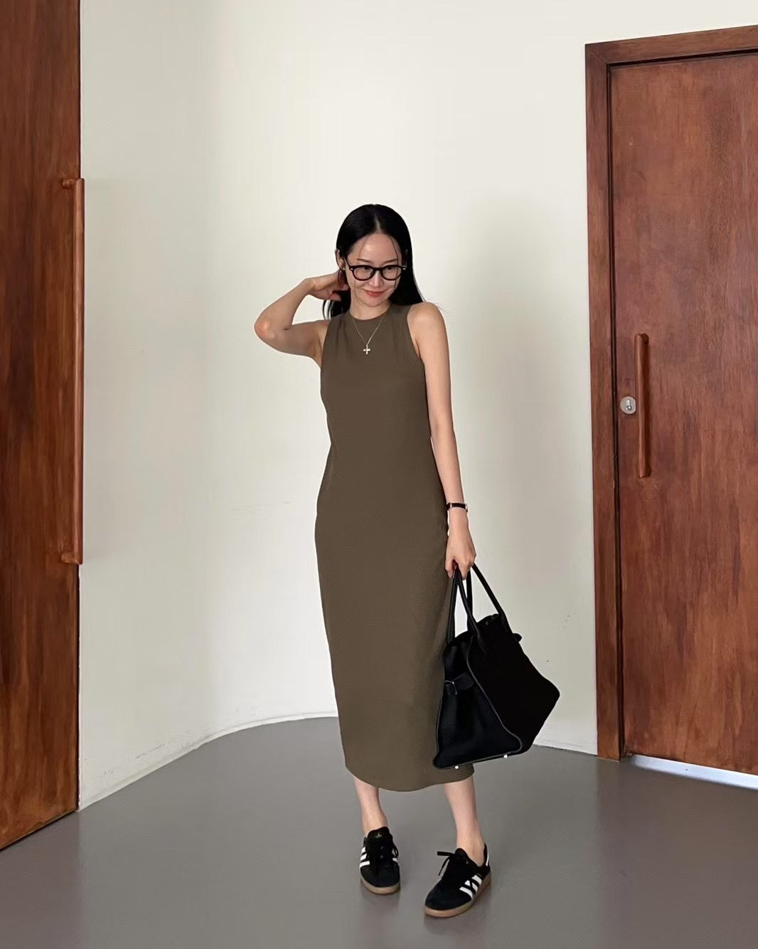 [ 新色加入 強勢回歸 🫒🌰 不出錯的舒適長裙] Endless Halter Neck Maxi Dress - Olive