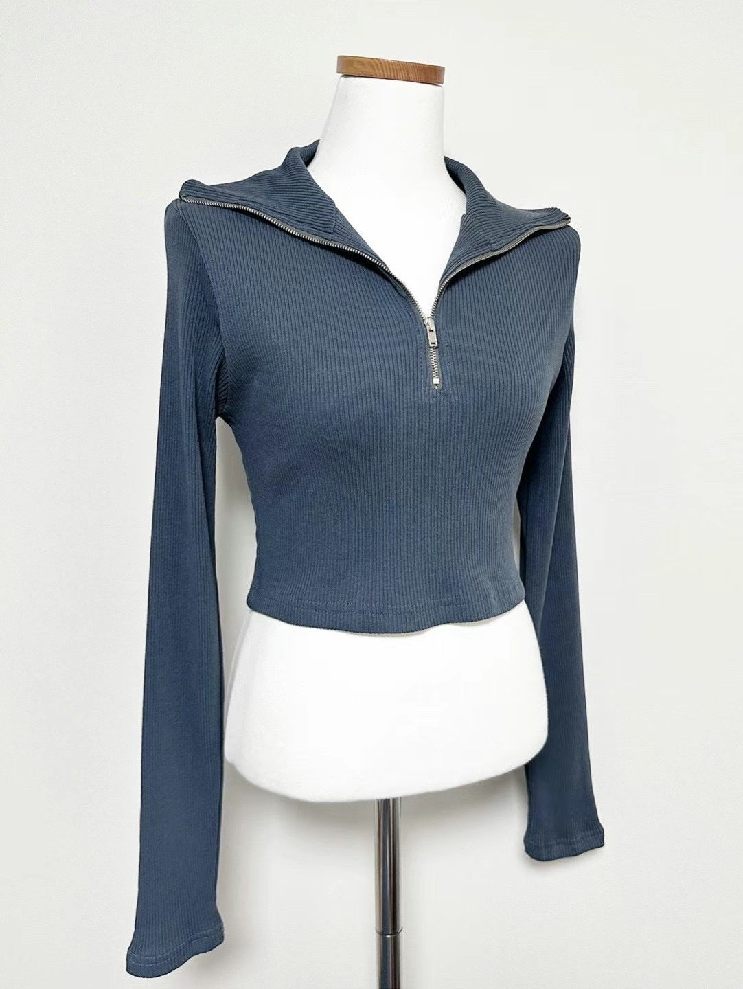 [ 超人氣 item! 反領拉鍊 Basic Top ] Half Zip Skinny Long Sleeve Top - 3 colours