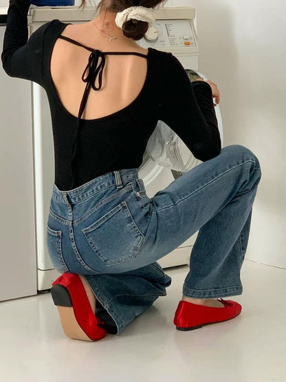 [ 驚喜在後~ 超美背! ] Miss Lady Tie Back Long Sleeve Top