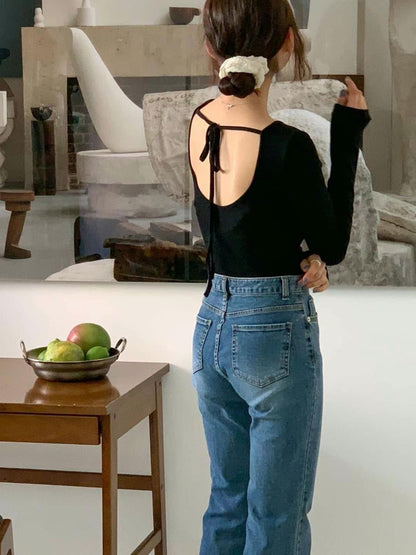 [ 驚喜在後~ 超美背! ] Miss Lady Tie Back Long Sleeve Top