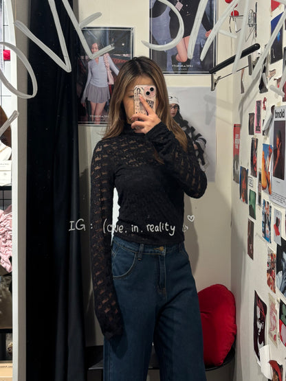 [ 🆕 溫柔氣質 🐚 透視蝴蝶結 lace ] Lacey Bow Turtle Neck Top - 3 colours