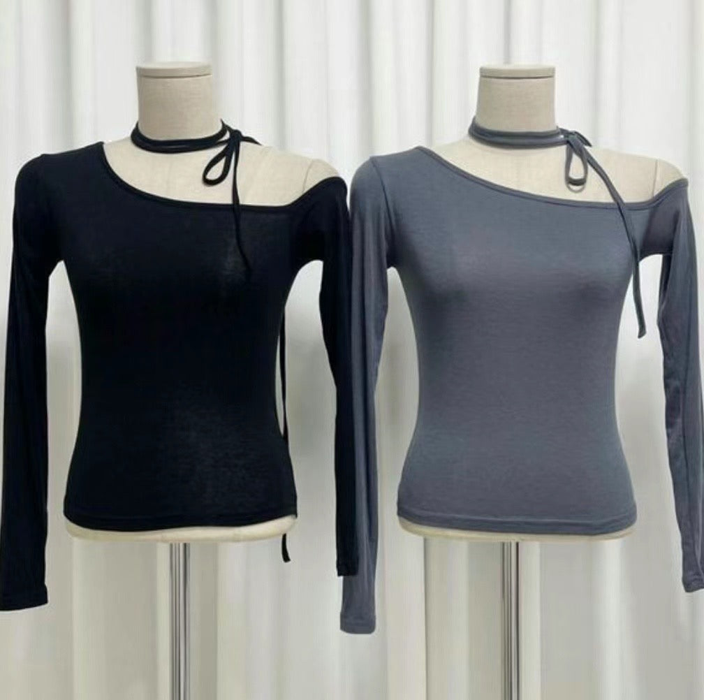 [ Sassy! 不暴露的性感! ] Single Shoulder Skinny Scarf Top - 3 colours