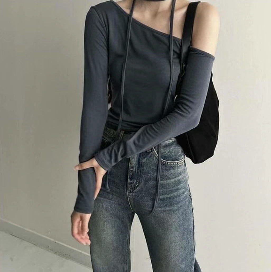 [ Sassy! 不暴露的性感! ] Single Shoulder Skinny Scarf Top - 3 colours