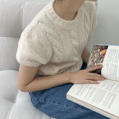 [ 簡約優雅~ 短袖針織~ ] Puffy Short Sleeve Knit Top