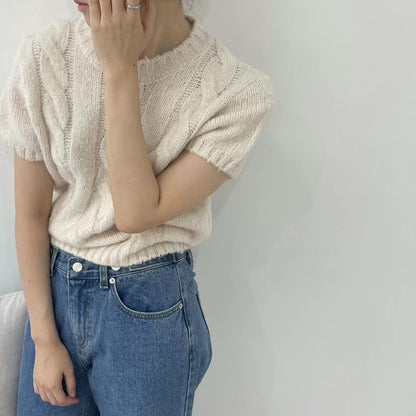 [ 簡約優雅~ 短袖針織~ ] Puffy Short Sleeve Knit Top