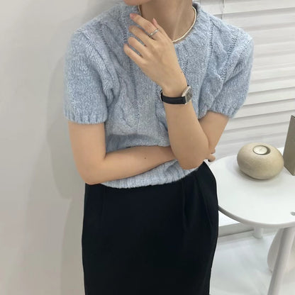 [ 簡約優雅~ 短袖針織~ ] Puffy Short Sleeve Knit Top