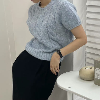 [ 簡約優雅~ 短袖針織~ ] Puffy Short Sleeve Knit Top