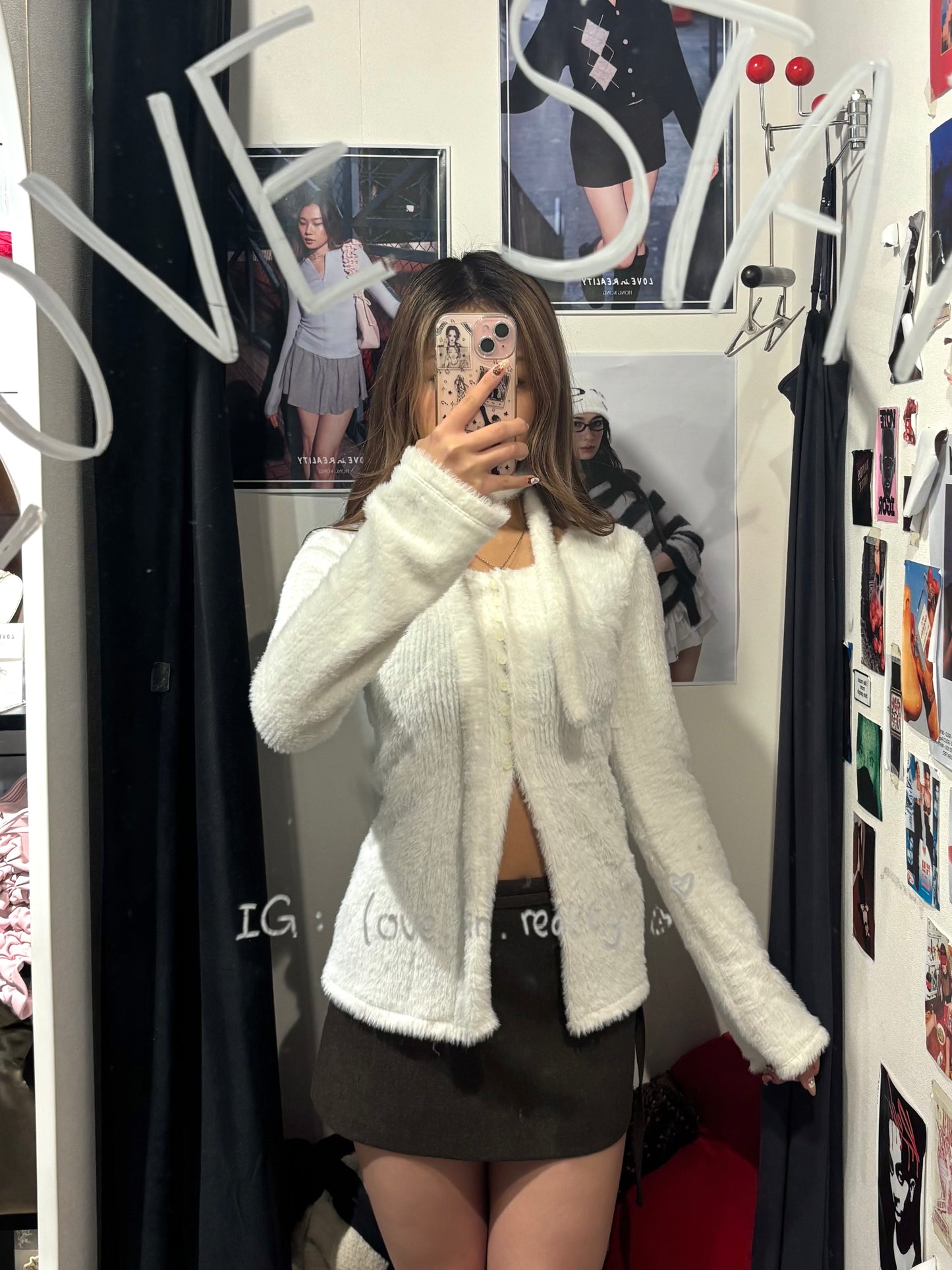 [ 🆕 搶手goody! 毛毛開衩長衫~ ] Fluffy Split Button Up  + Skinny Scarf - 3 colours