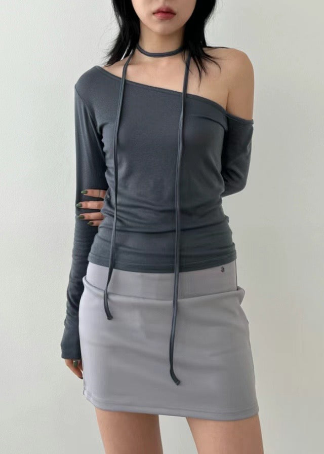 [ Sassy! 不暴露的性感! ] Single Shoulder Skinny Scarf Top - 3 colours