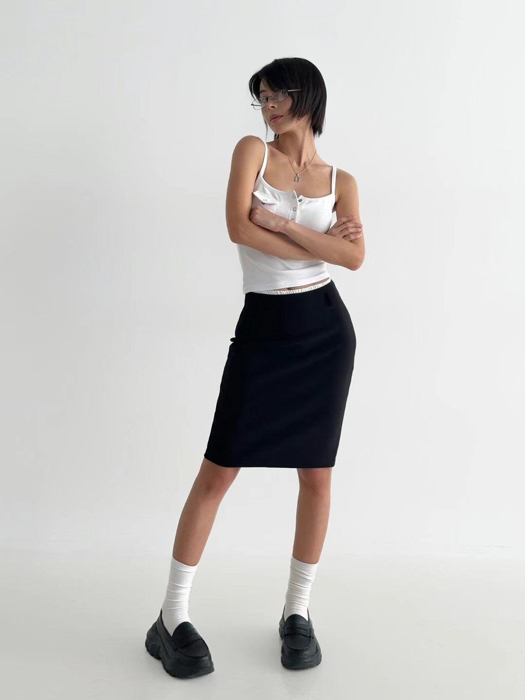 [ 小花邊 彈性包臀長裙 ] Queen's Road Midi Skirt