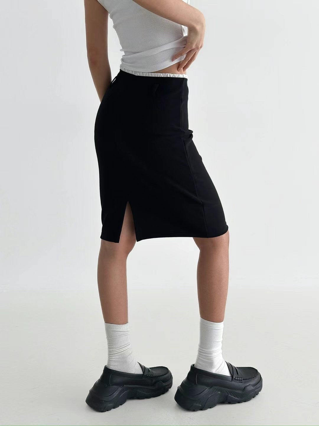 [ 小花邊 彈性包臀長裙 ] Queen's Road Midi Skirt