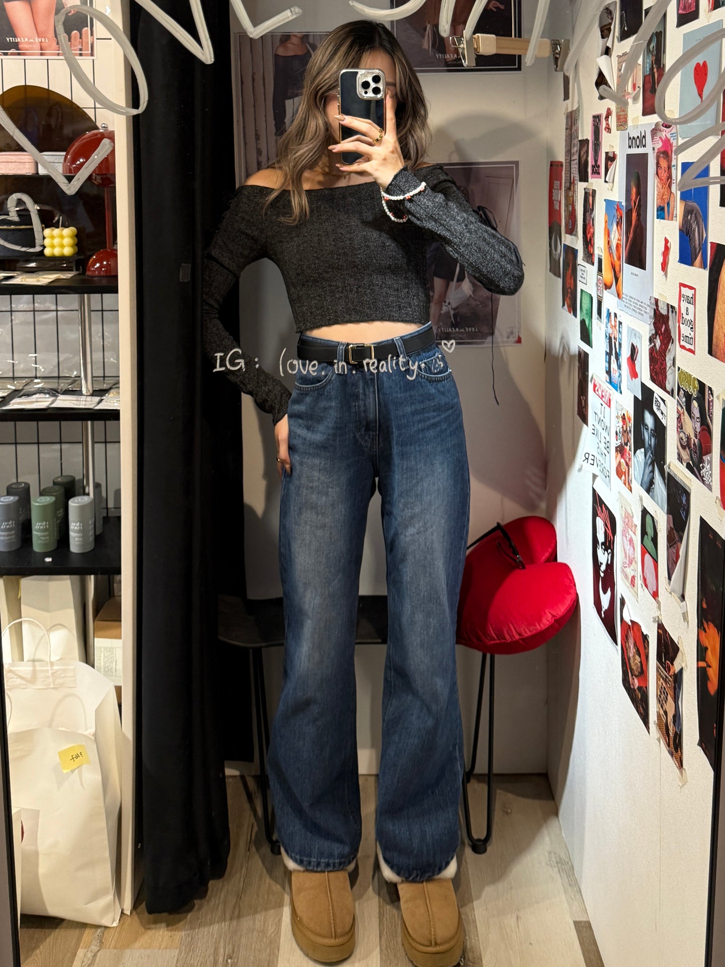 [ 毛毛牛仔褲! 不限身型 高腰直筒 復古色 tone ] Toasty High-waist Wide Leg Jeans