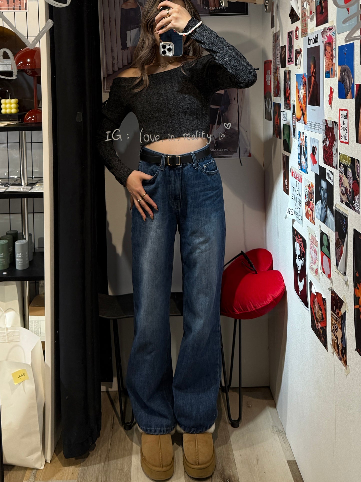 [ 毛毛牛仔褲! 不限身型 高腰直筒 復古色 tone ] Toasty High-waist Wide Leg Jeans