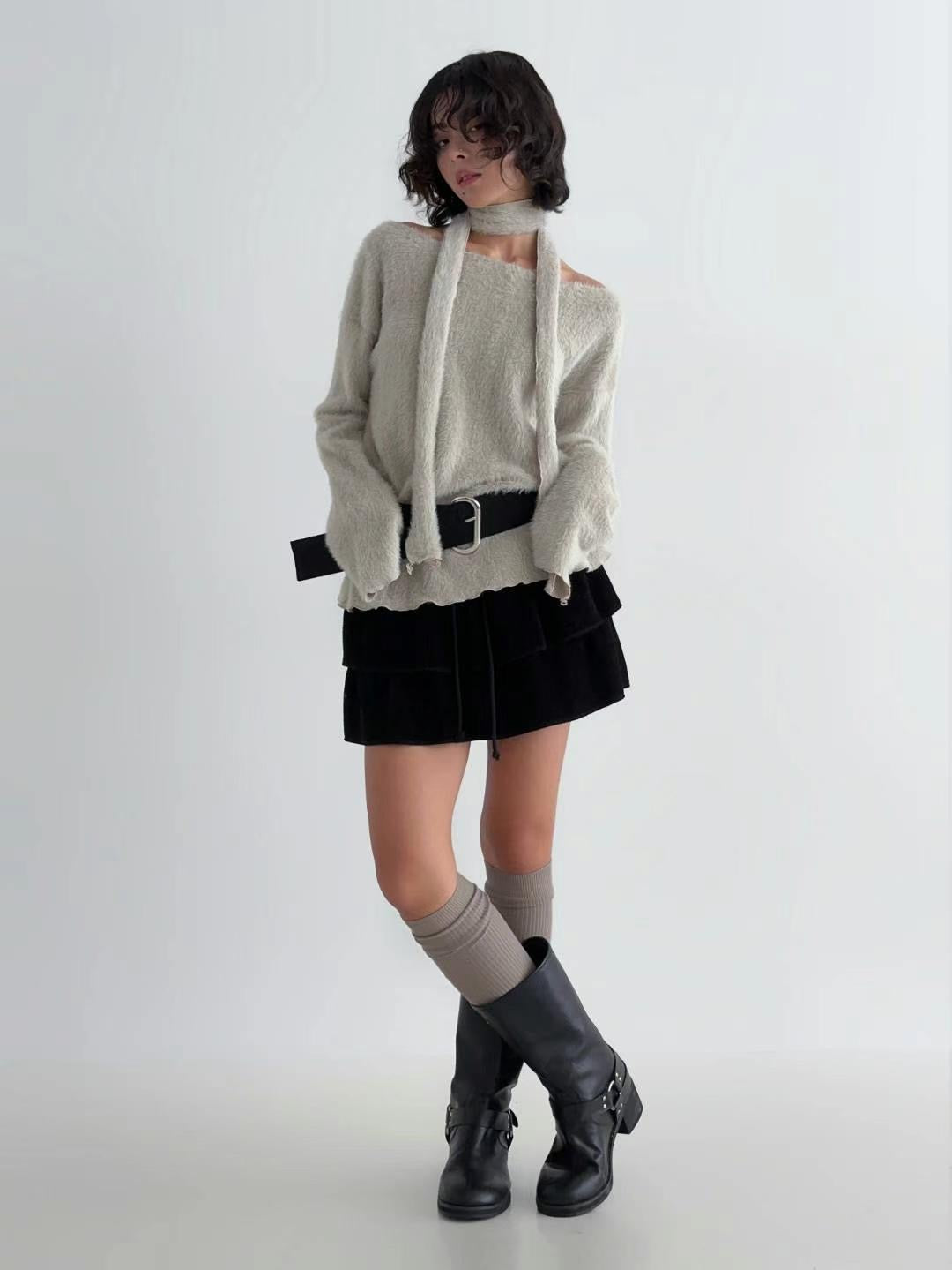 [ 鬆弛感 max! 超軟熟毛毛 top ] Comfy Bunny Top (with skinny scarf) - 3 colours