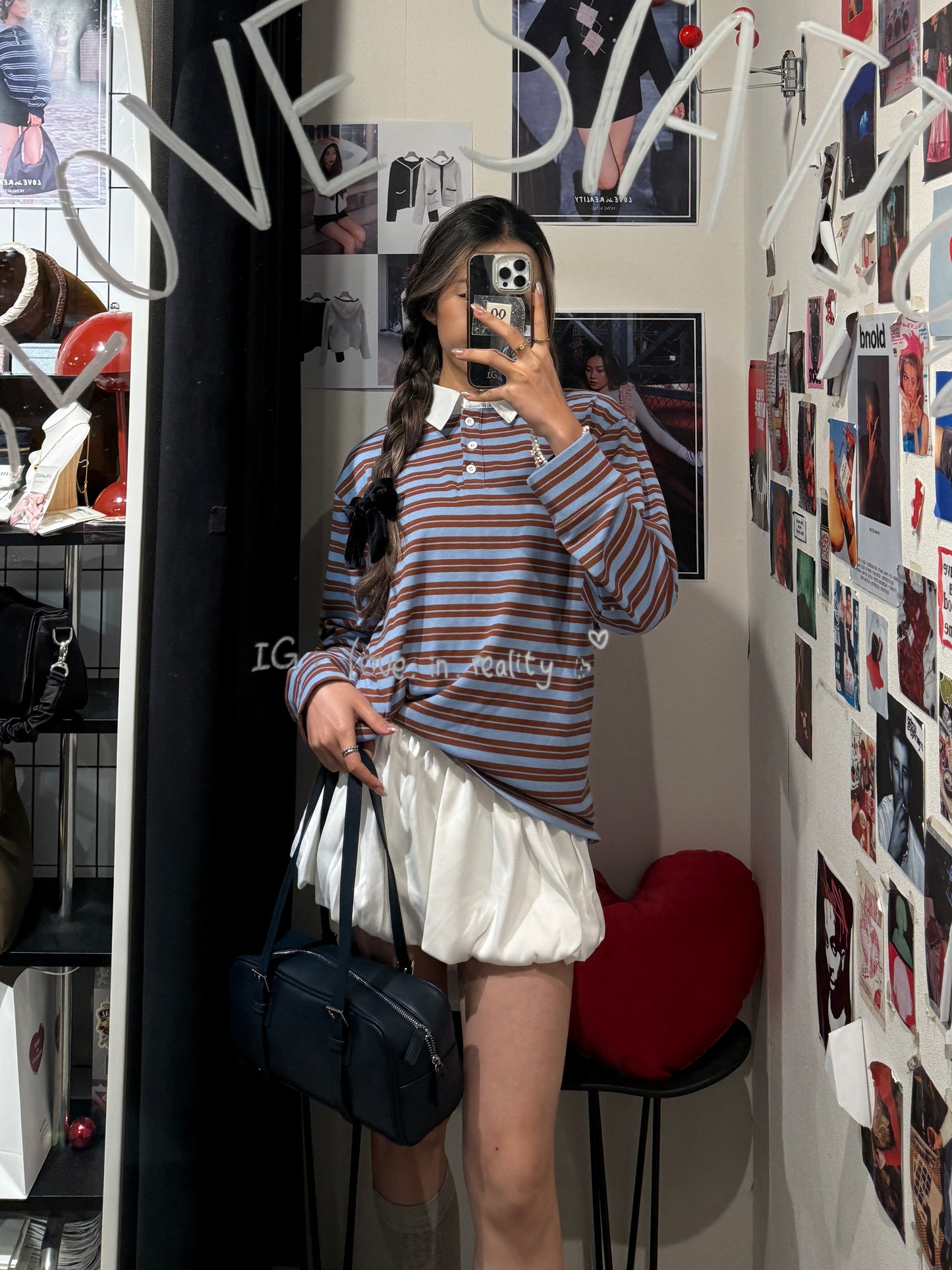 [ 🆕 今季流行色! 歐美 pinterest style ] Blueberry Muffin Stripes Long Sleeves Polo