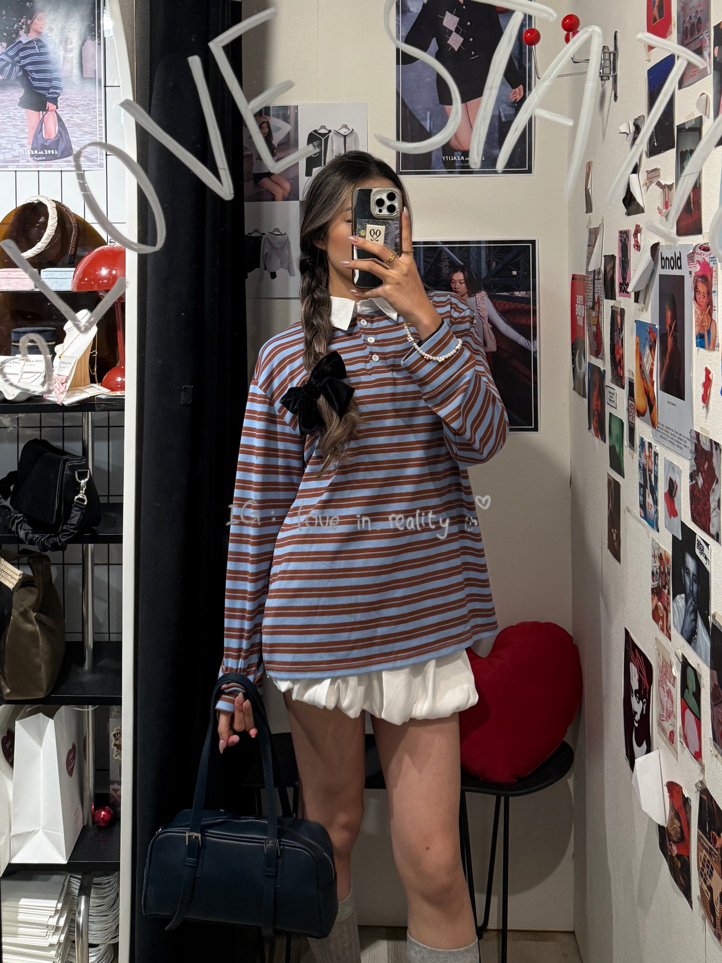 [ 🆕 今季流行色! 歐美 pinterest style ] Blueberry Muffin Stripes Long Sleeves Polo