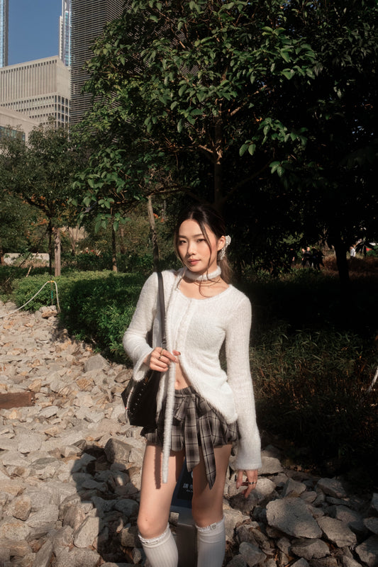 [ 🆕 搶手goody! 毛毛開衩長衫~ ] Fluffy Split Button Up  + Skinny Scarf - 3 colours