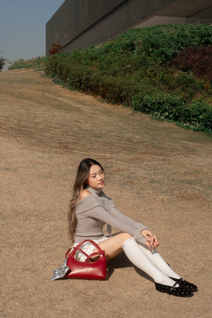 [ 可愛又小性感~ 毛毛一字膊 ] Little Bun Fluffy Off Shoulder Top + Skinny Scarf - 2 colours