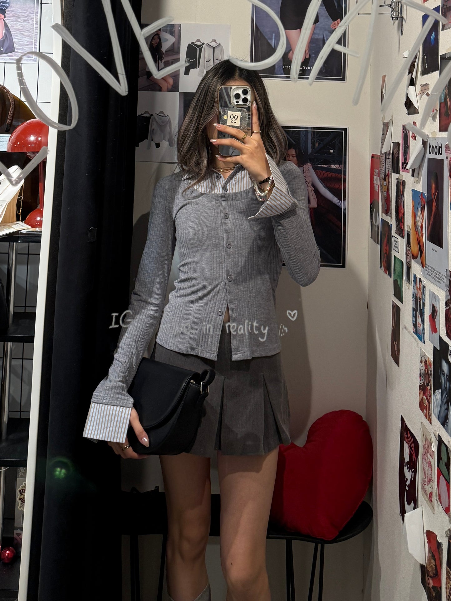 [ 🆕 假兩件氣質shirt sweater ] Blue Brown Shirt Sweater