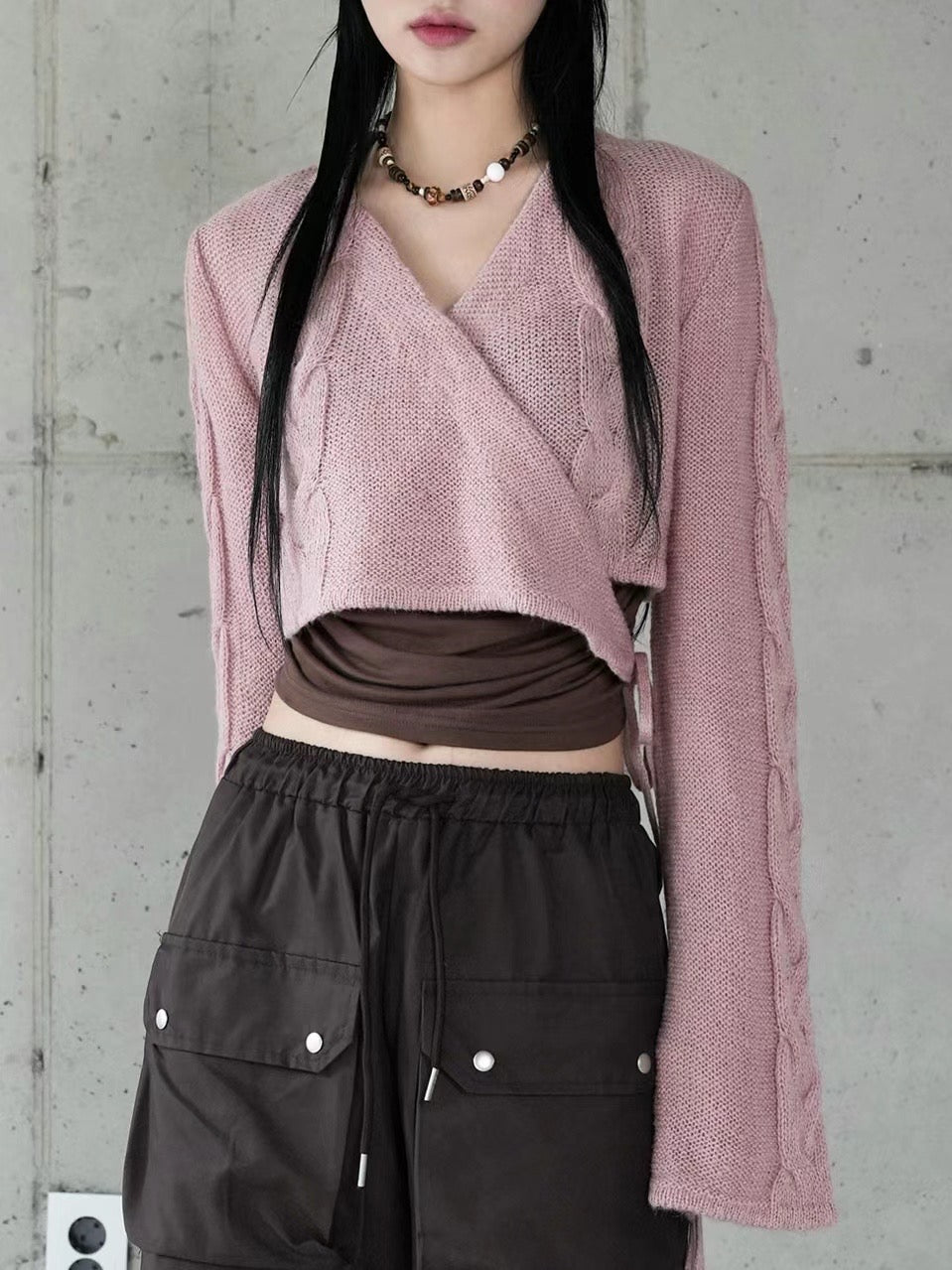 [ 氣質之選~ 含羊毛~ ] Soft Knit Flare Sleeve Wrapping Top