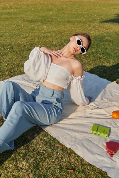 [ 閉眼入手系列! 多種着法~ 棉麻泡泡袖 top ] Cinnamoroll Cloudy Off-shoulder Top - White