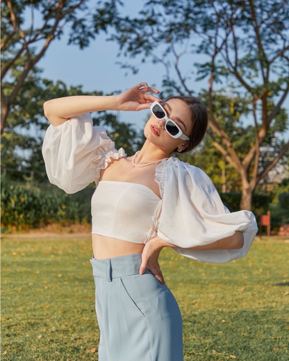 [ 閉眼入手系列! 多種着法~ 棉麻泡泡袖 top ] Cinnamoroll Cloudy Off-shoulder Top - White